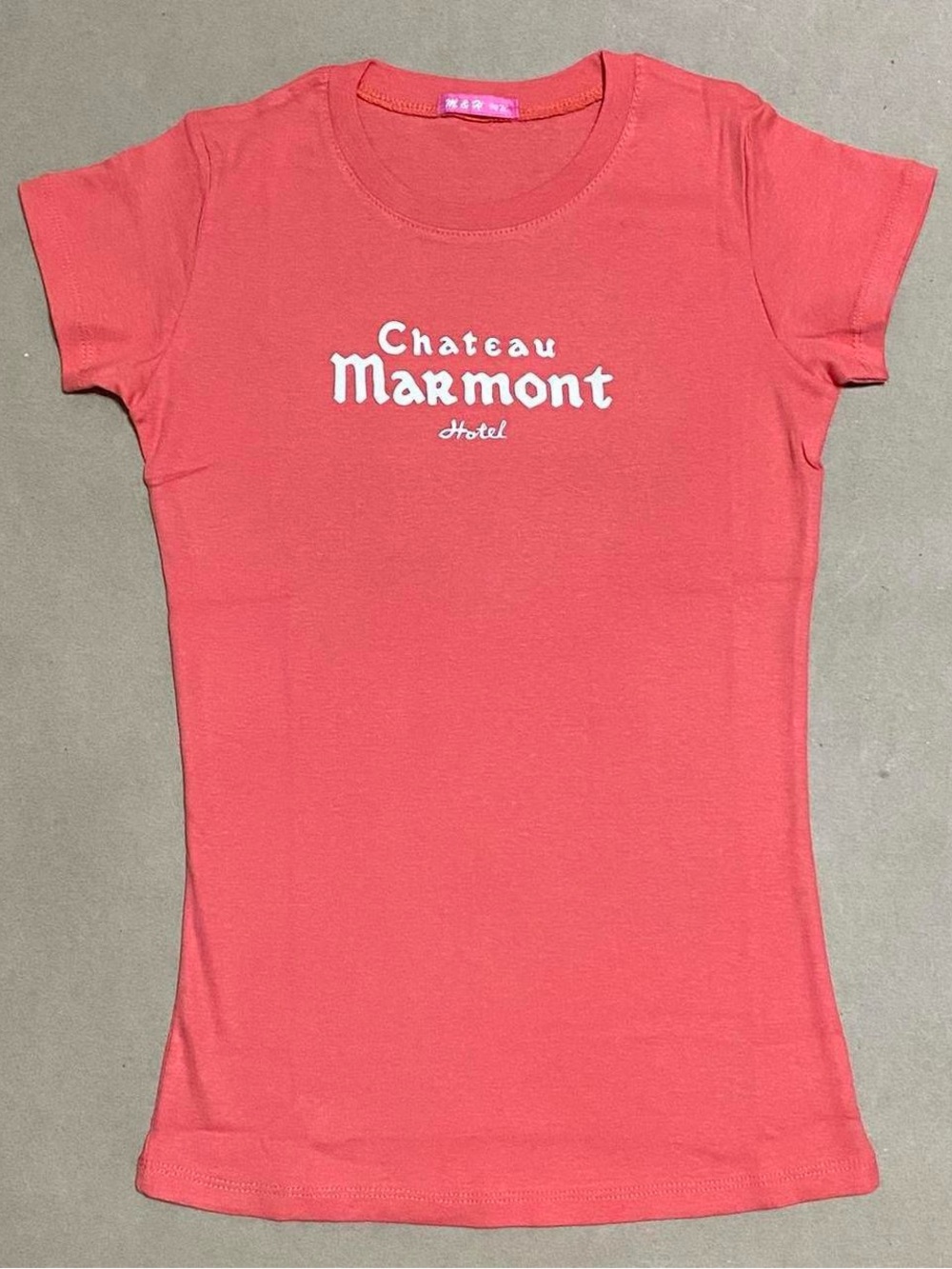 Chateau Marmont Hotel deep coral baby tee